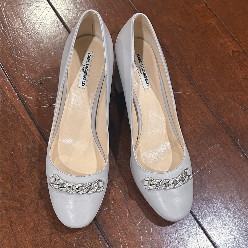 Karl Lagerfeld Women's Silver Chain Detail Heels